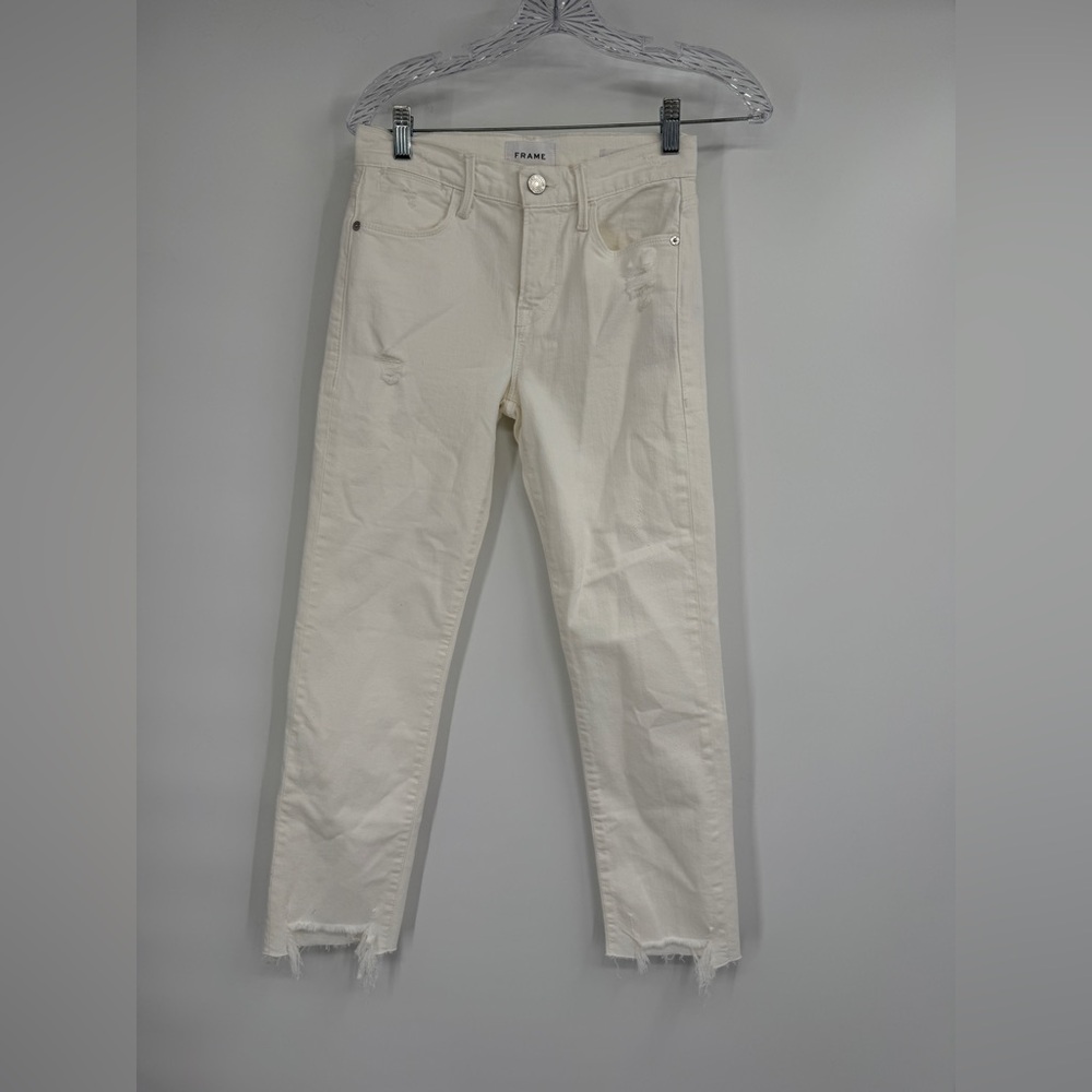 Women Frame Denim White Jeans Le High Straight High Rise Straight Fit NEW Sz 25